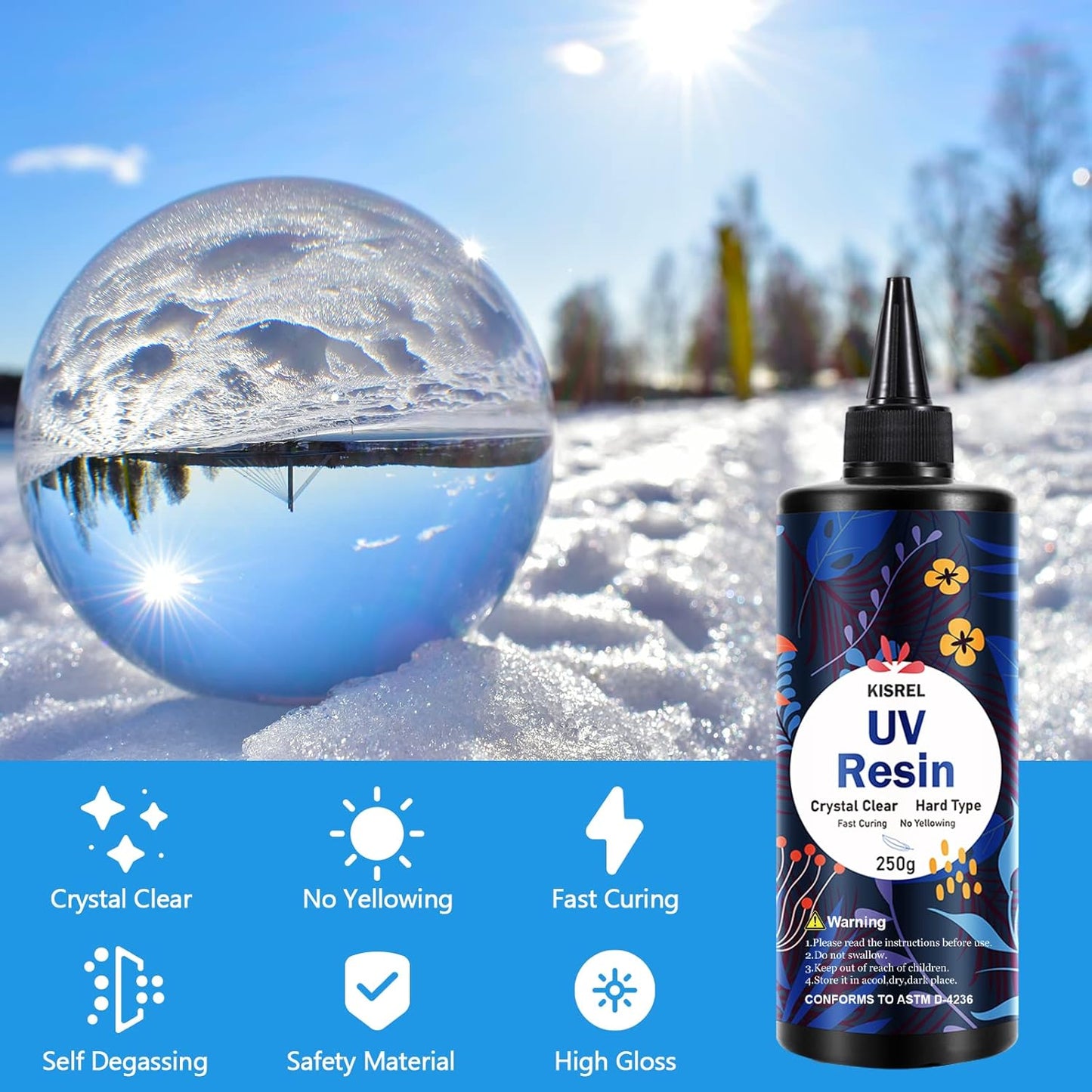 KISREL UV Resin 1000g - Upgraded Hard Type Crystal Clear Ultraviolet Curing UV Epoxy Resin for Craft Jewelry Making