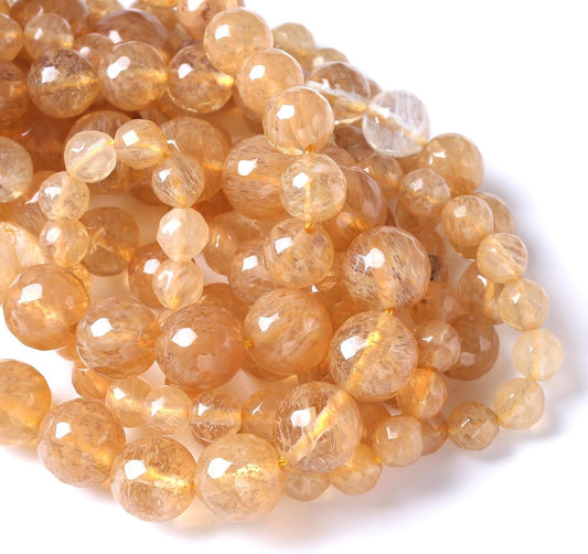 36pcs 10mm Natural Faceted Tea Watermenlon Jade Stone Beads for Jewelry Making Energy Healing Beads DIY Bracelet Necklace Accessories 15" (10mm, Faceted Tea Yellow Jade)