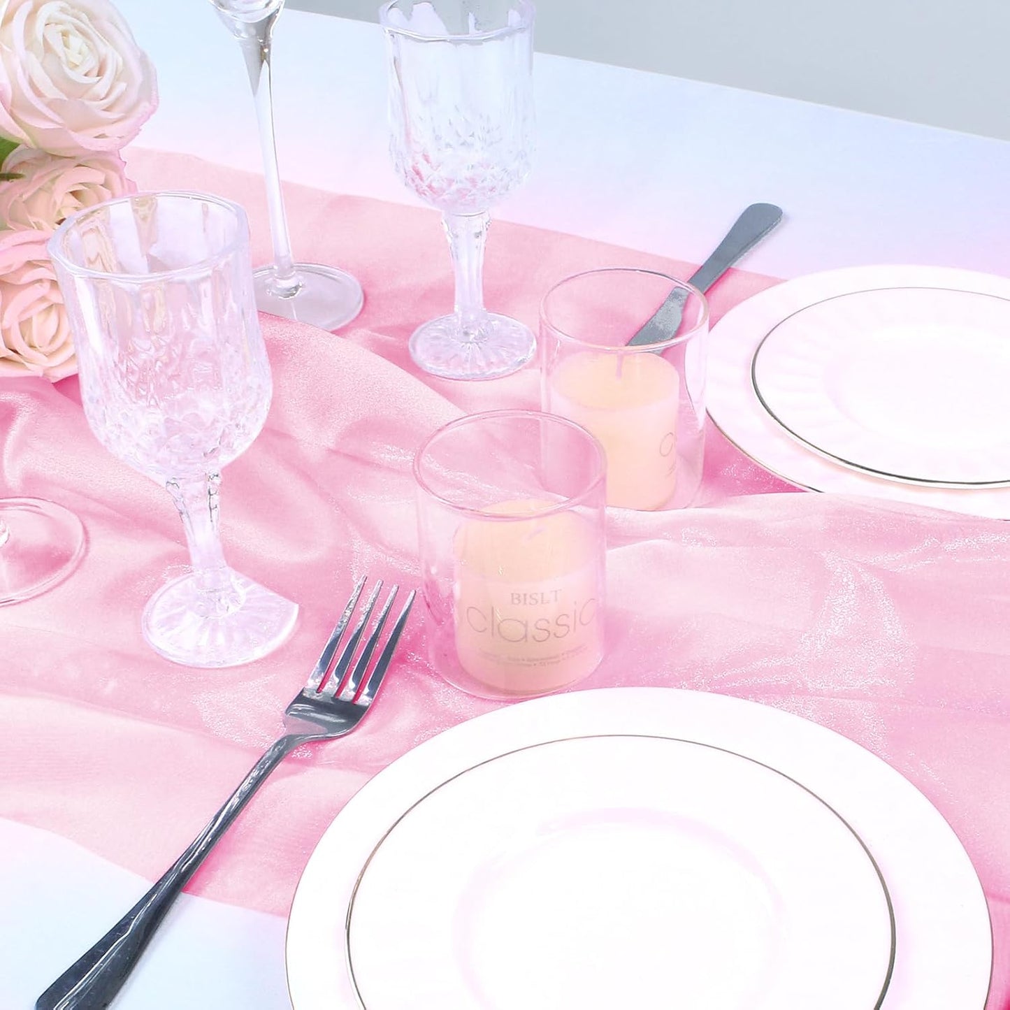 VACVELT Sheer Organza Fabric by The Yard, 60 Inch Wide Light Pink Organza Fabric Bolt Bridal Sheer Tulle Fabric, Silk Organza Roll for Wedding Party Decorations Backdrop Curtain (2 Yards)