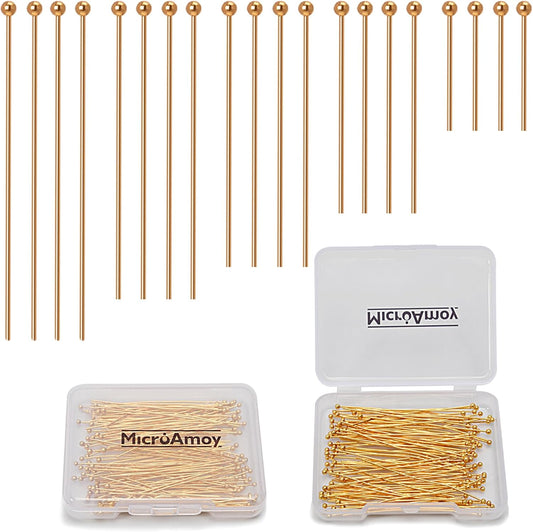150pcs 18K Gold Filled Ball Pins Non Tarnish Craft Earring Bracelet Jewelry Making Accessories Supplies (30mm (1.18in), Gold-Ball Pin)