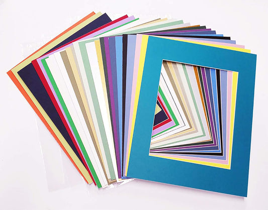 5.5x8.5 Mat for 8.5x11 Frame - Precut Mat Board Acid-Free Show Kit with Backing Board, and Clear Bags Mixed Colors 5.5x8.5 Photo Matte For a 8.5x11 Picture Frame Matboard for Framing, Pack of 100 Mats