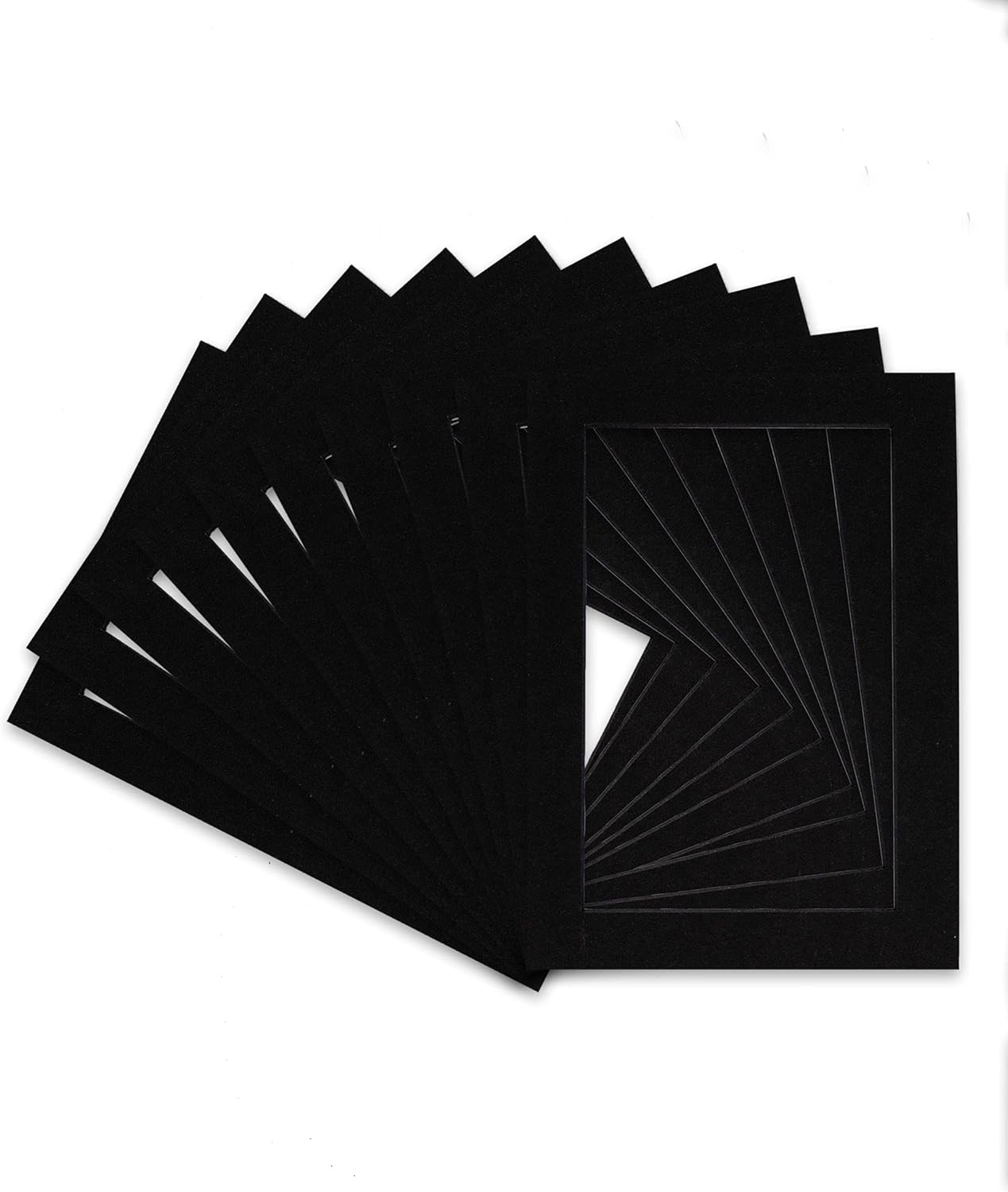 Pack of Ten 8x10 Mats Bevel Cut for 5.5x8.5 Photos - Acid Free Black with Black Core Precut Matboards for Pictures, Photos, Framing - 4-ply Thickness