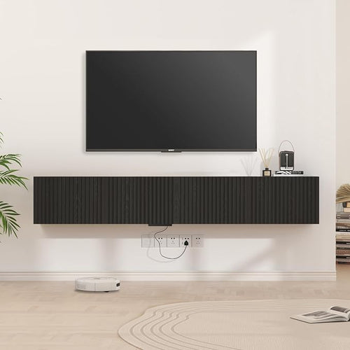 71” Floating TV Stand with LED Lights & Charging Station, Floating Media by EAZEHOME