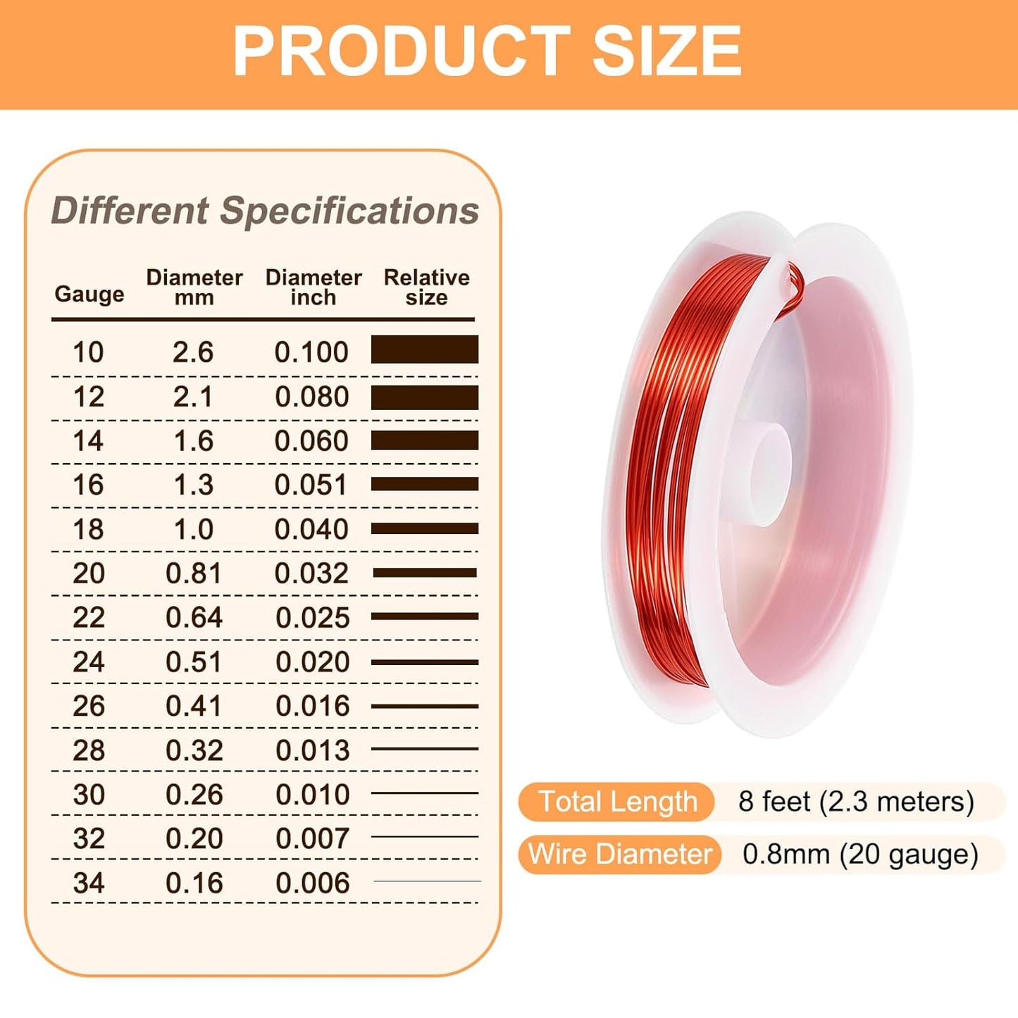 HARFINGTON 8ft Jewelry Wire, 20 Gauge (0.8mm) Brass Craft Soft Metal Tarnish Resistant Copper Beading Wire for Jewelry Making Supplies Crafting, Bright Red