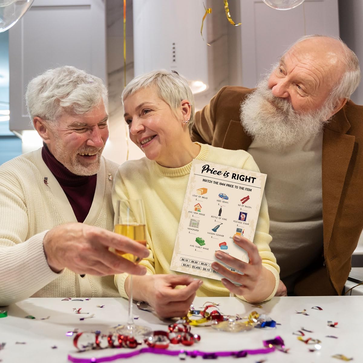 QUPT 80th Birthday Party Games, Price is Right Games, Birthday Party Supplies for Adults, Fun 1943s Party Game，Pack of 30 Cards