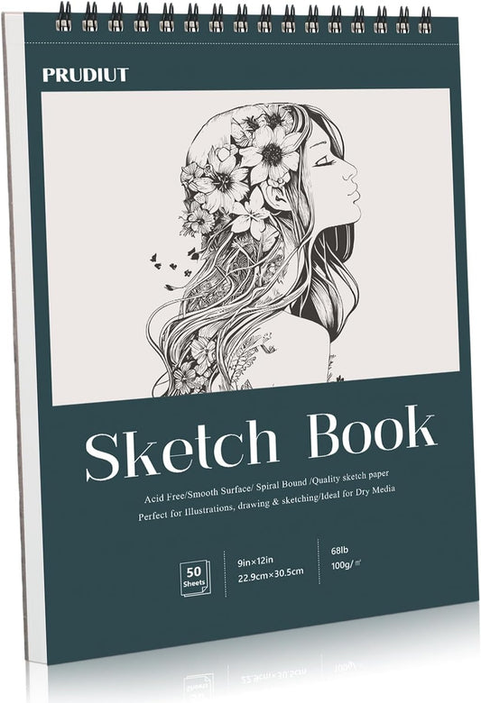 Sketch Book 9×12 inch, Spiral Bound Sketch Pad 50 Sheets (68lb/100gsm), Acid-Free Sketchbook for Drawing Painting Sketching, Art Paper Drawing Supplies for Teens Adults Artists Gifts