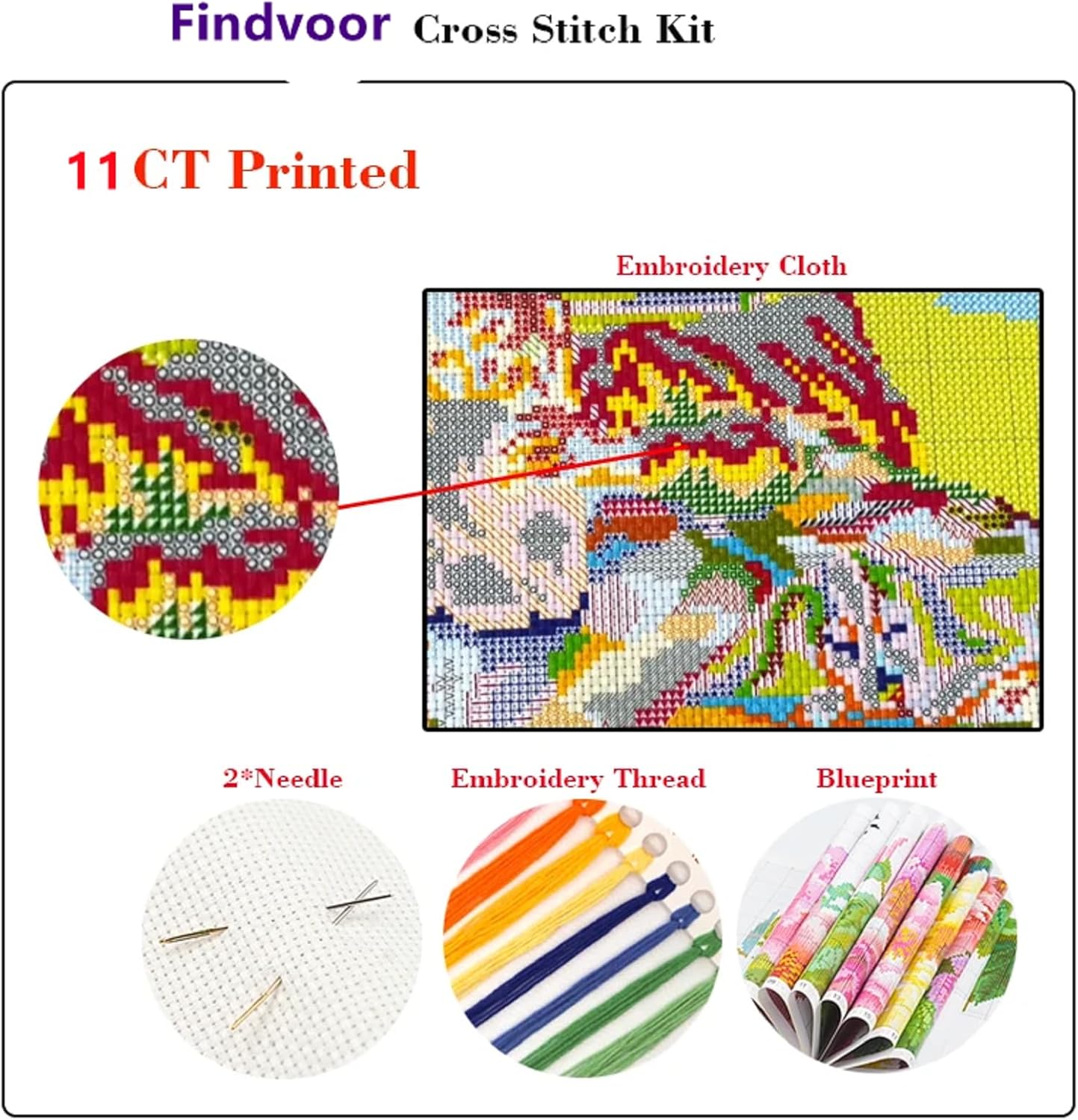 Hopeart Stamped Cross Stitch Kits for Beginner Embroidery Kits for Beginners Adults DIY 11CT Cross Stitch Patterns Needlepoint Kits Crossstitching Kits-Colorful Tree 16x20 inch