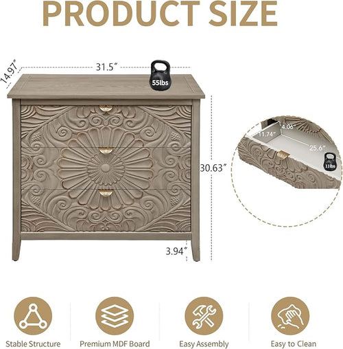 3 Drawer Nightstand, 30 in Tall Accent Storage Cabinet - Image 2