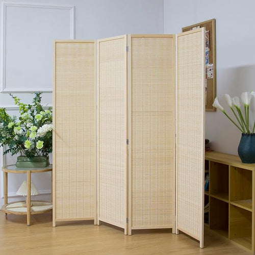 4 Panel Bamboo Room Divider Screen, 5.6 FT Tall Bamboo Divider Folding Privacy by PawlaBay