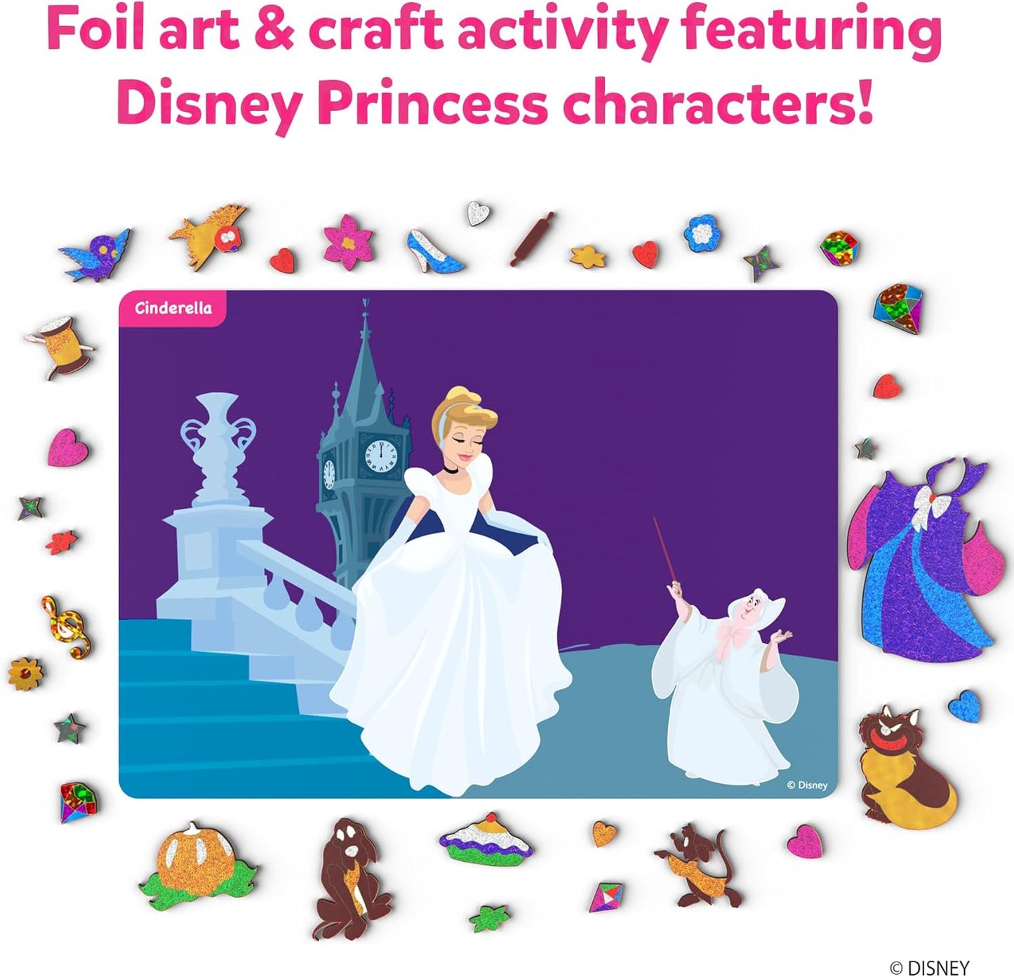 Skillmatics Foil Fun - Disney Princess, Mess-Free Art & Craft Kits for Kids, DIY Creative Travel Toys, Perfect Christmas Gifts for Fans of Moana, Cinderella, Ariel, Jasmine, Ages 4, 5, 6, 7, 8, 9