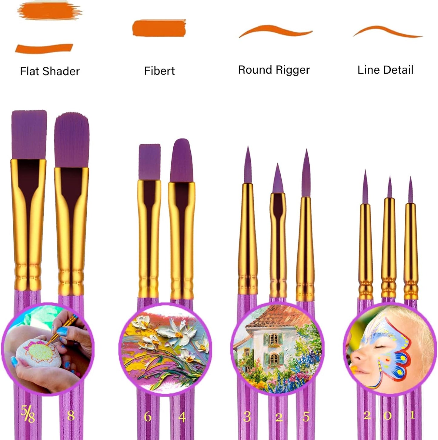 Paint Brushes Set, 30 Pcs Paint Brushes for Acrylic Painting, Watercolor Acrylic Oil Paint Brush, Artist Paintbrushes for Body Face Rock Canvas, Kids Adult Drawing Arts Crafts Supplies, Purple