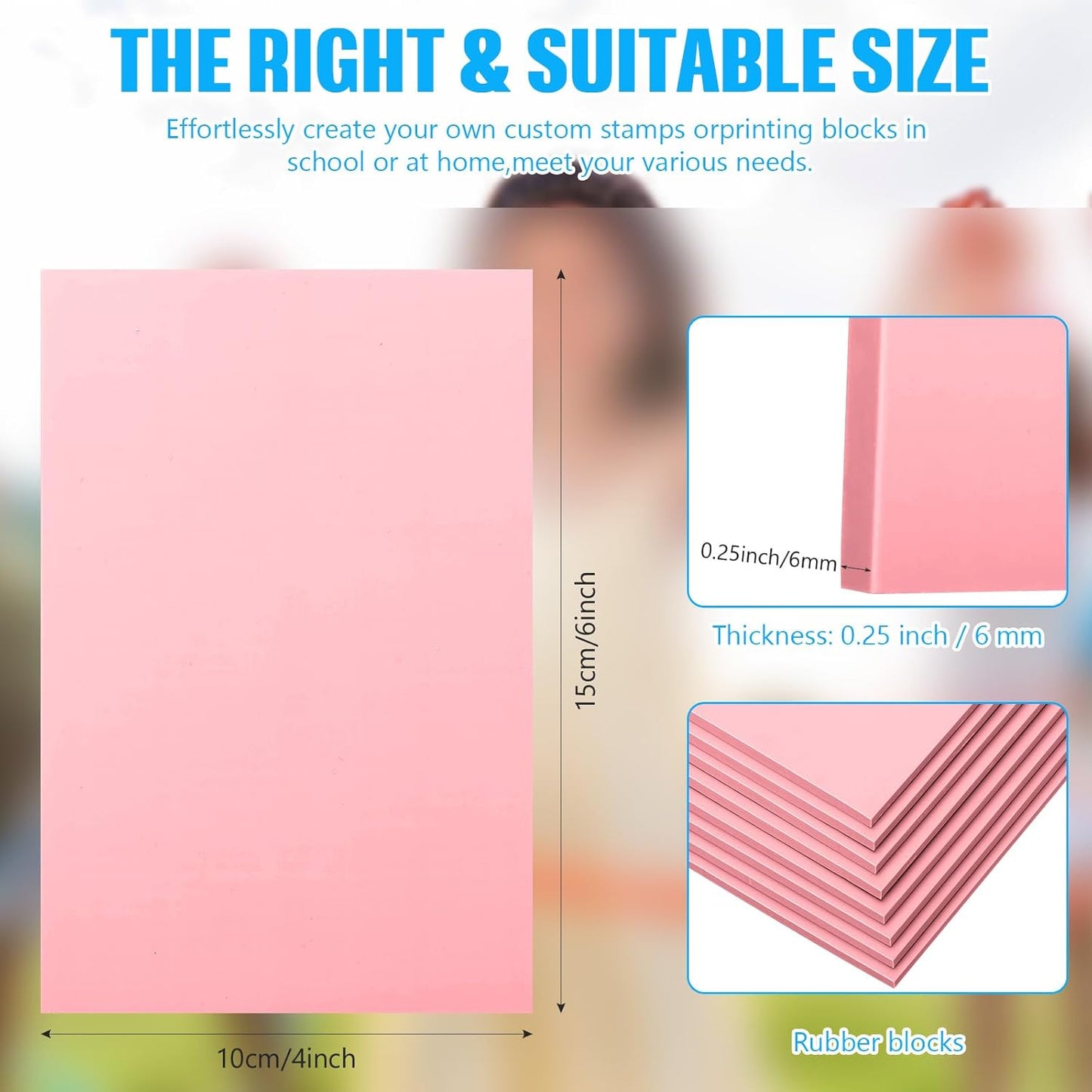 10 Pcs 4" x6“ Pink Rubber Art Soft Linoleum Carving Block, Rubber Crafts Linocut Block for Printmaking,Stamp Carving Block