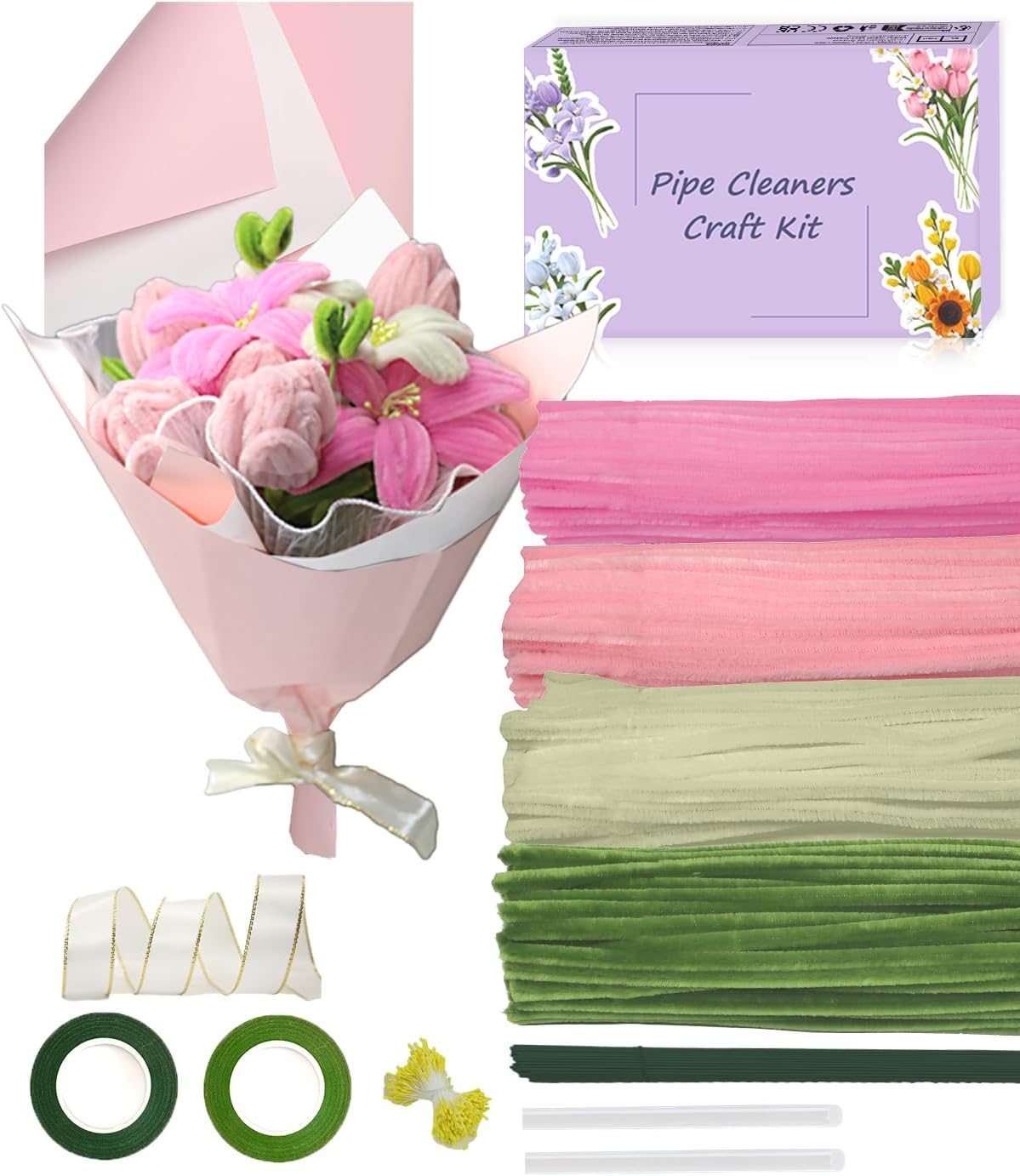Pipe Cleaners, 400 Pieces Chenille Stems for Flower Bouquet Making, Fuzzy Sticks for DIY Projects, STEM Activities, Length 11.8 inches(30cm), Beginner-Friendly Birthday Gifts for Craft Lovers (Pink)