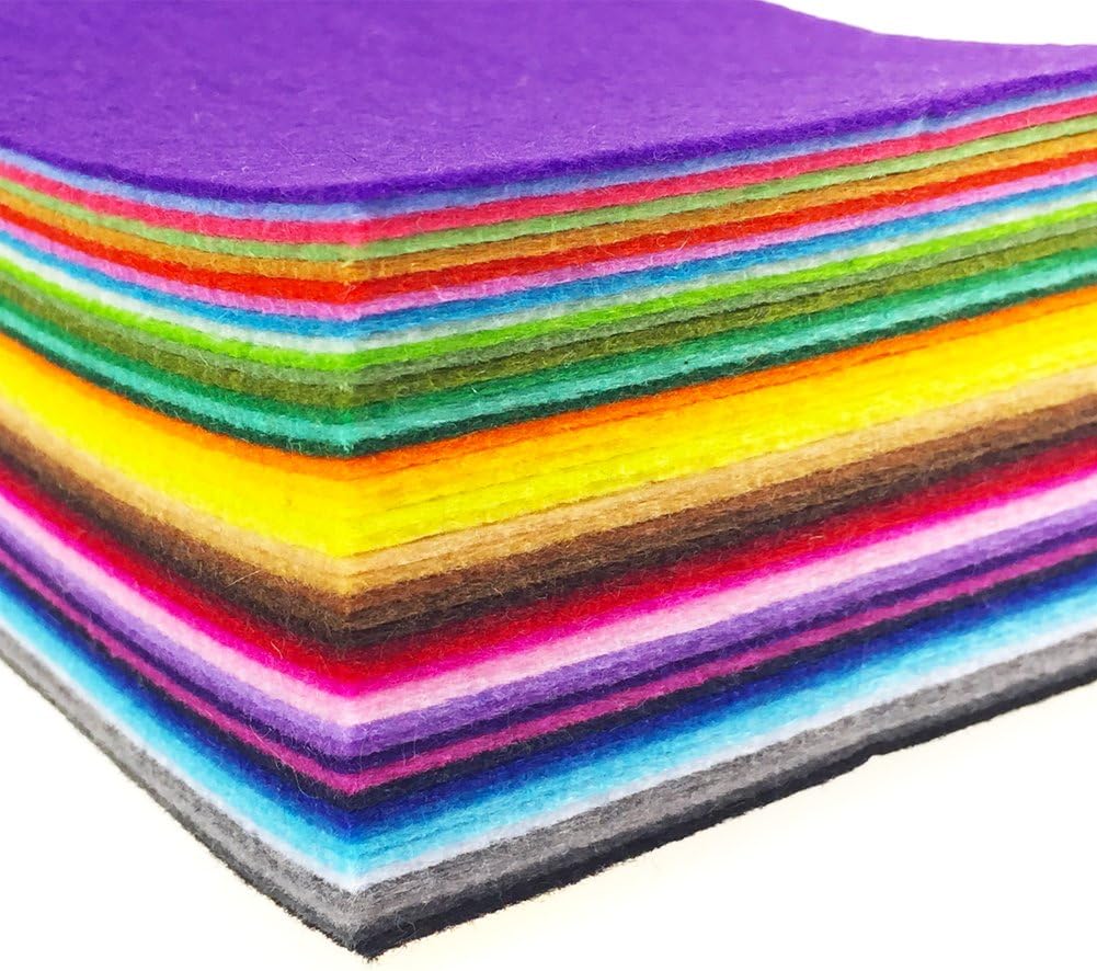 flic-flac 44PCS/88PCS Assorted Color Felt Fabric Sheets Patchwork Sewing DIY Craft 1mm Thick … (25cm * 25cm, 44pcs)