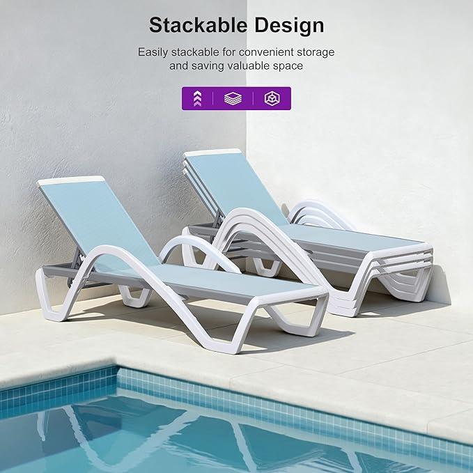 PURPLE LEAF Patio Chaise Lounge Chair Set of 3 Outside Aluminum Plastic - Image 5