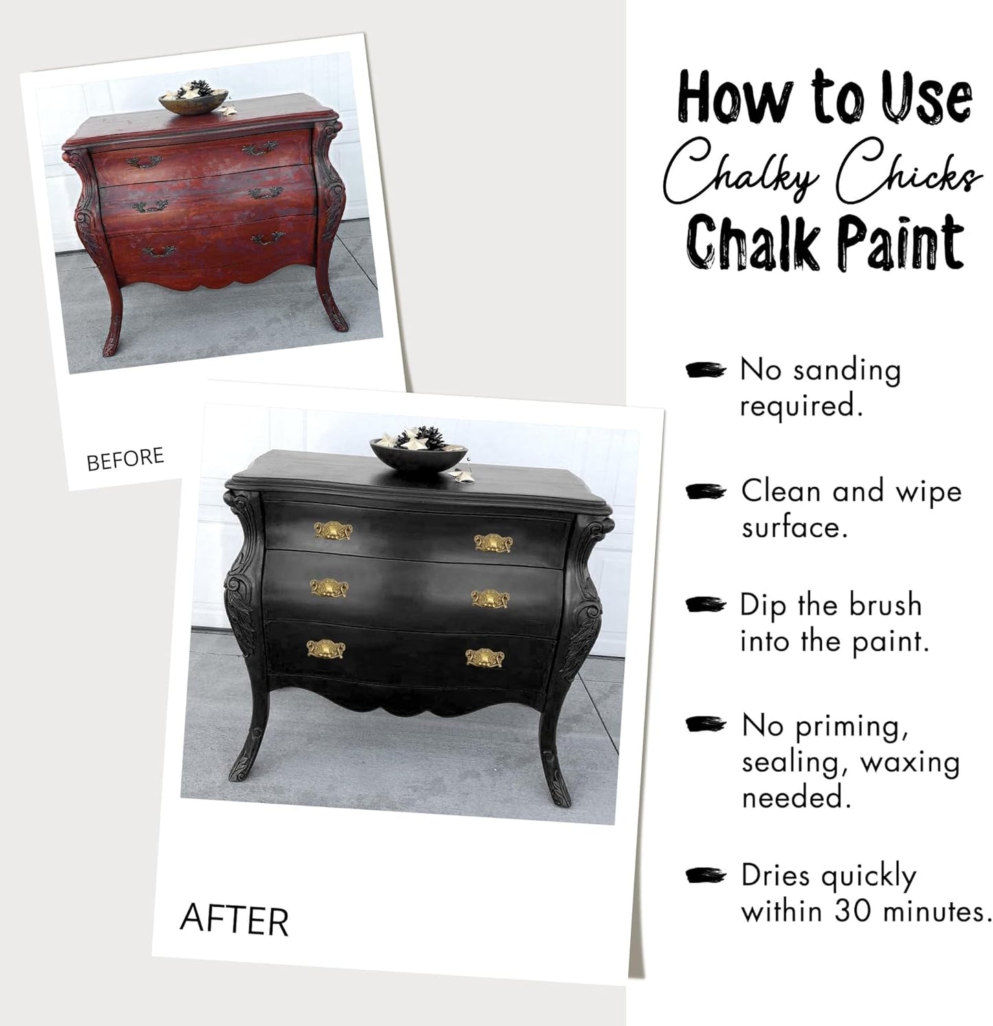 Chalky Chicks All-in-One Chalk Paint for Furniture or Cabinet - 4 Fl Oz - Matte Finish Alaskan Brown Bear for Metal, Wood Furniture Paint - No Sanding All-in-One for Home Decor & Crafts, USA Made