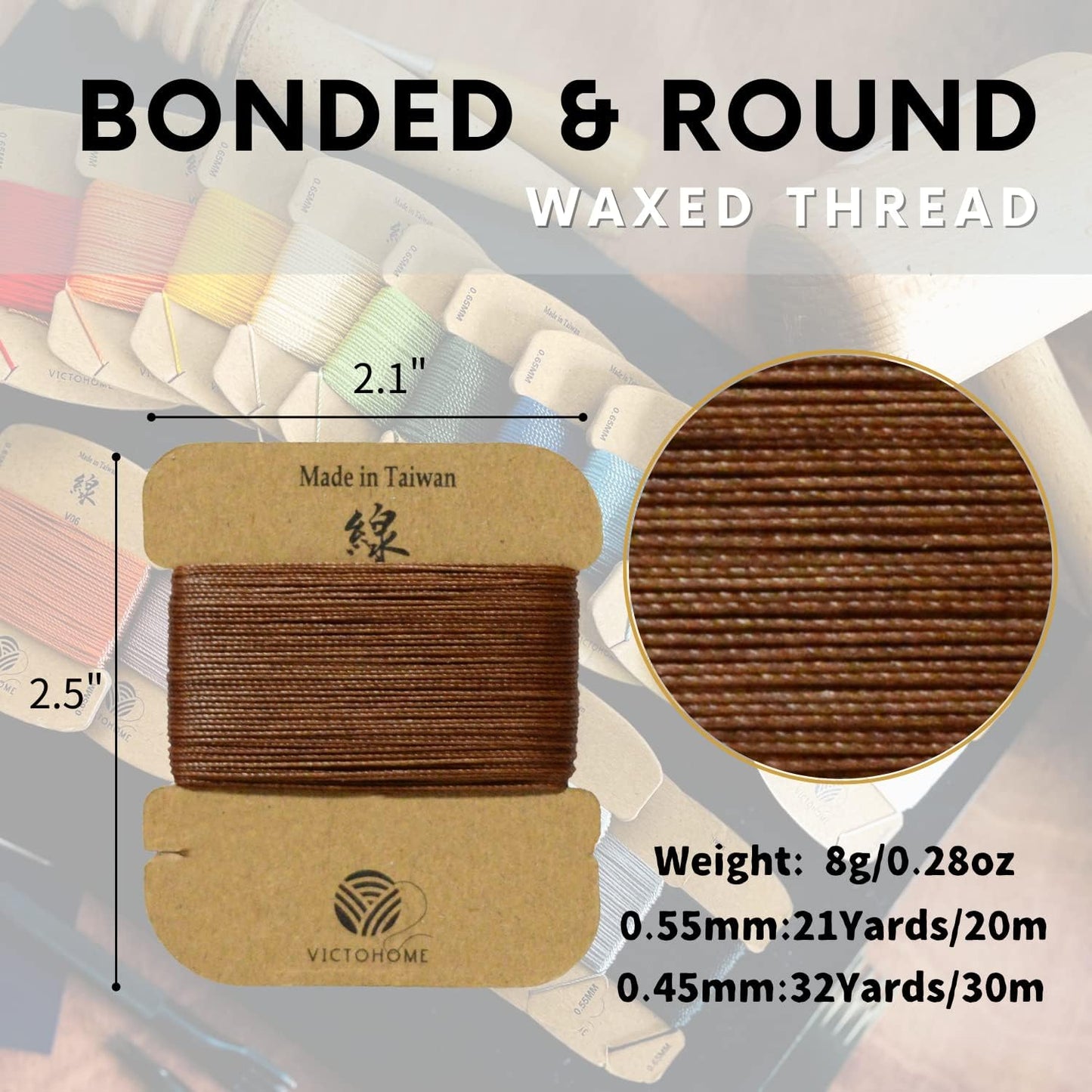 Bonded & Round Waxed Threads, 3-PLY Round Thread 12 Colors 384 Yards - Hand Sewing - All Leather Projects/Crafts/All-Purpose Threads/Macrame/Bracelet (0.45 mm, 32yd/Each)
