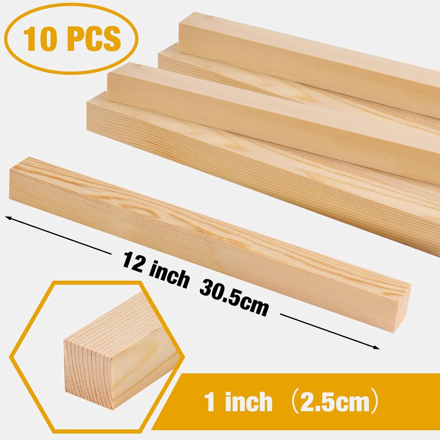 Square Wooden Dowels Wood Dowel Rods for Crafts 1" x 12", 10 PCS Square Wooden Sticks for Crafts, Wood Slats Wood Strips 1 inch Wide, Unfinished Pine Hardwood Sticks for Crafting, Woodworking