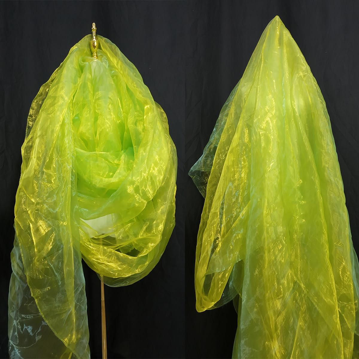 Two-Tone Iridescent Holographic Organza Fabric - 11 Yards | Lightweight Sheer Gauze Voile Tulle | for Dresses, Party Decor, DIY Crafts, Shiny Backdrops(Shimmery Light Green-Yellow)