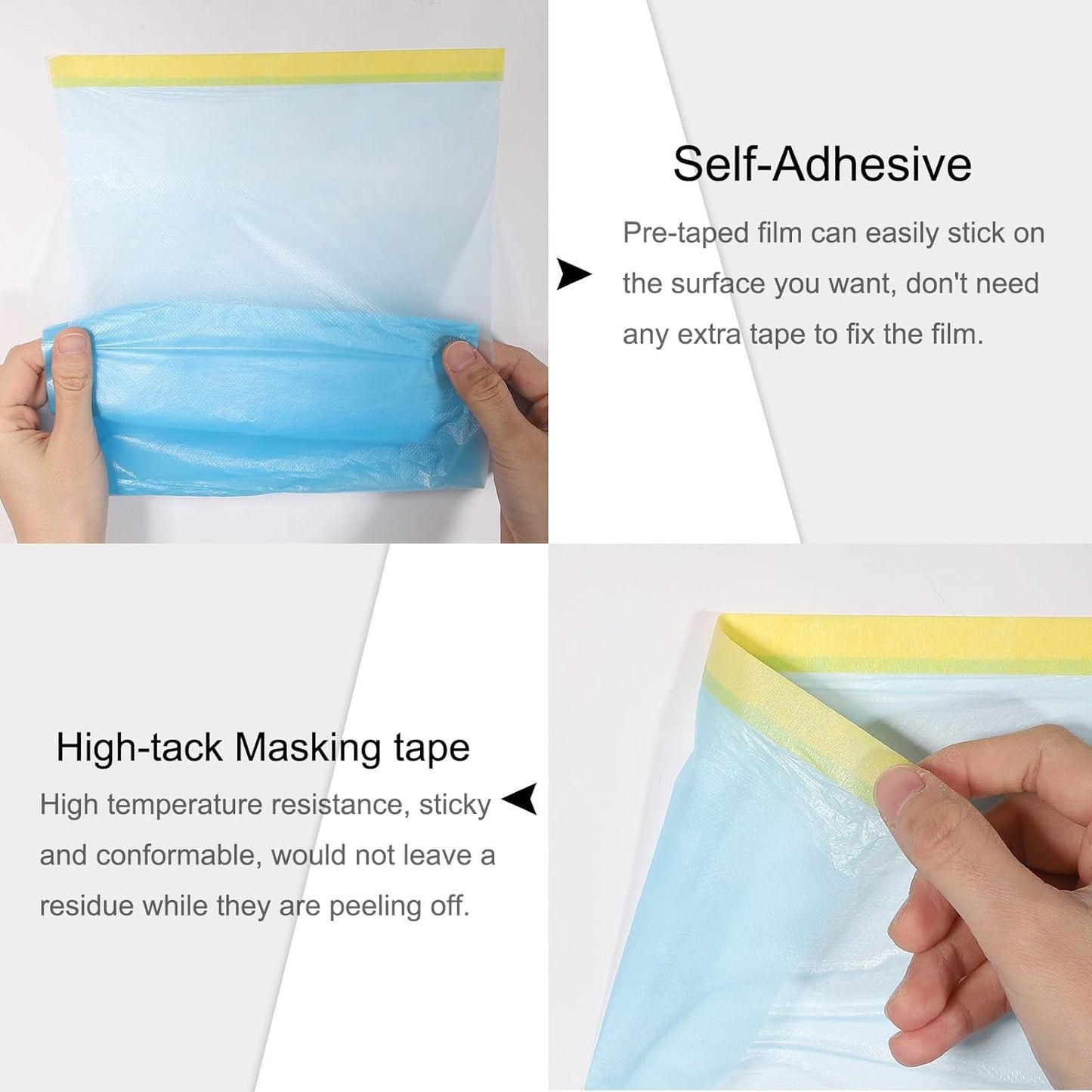 uxcell Pre-Taped Masking Film, 3.6ft x 82ft Plastic Paint Drop Cloth with Medium-Tack Painters Tape for Painting Spraying Protection Blue Film 3Pcs