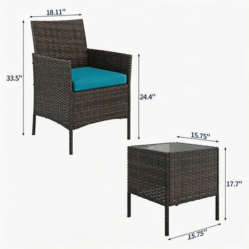3-Piece Outdoor Furniture Set, PE Rattan Wicker Chairs - Image 2