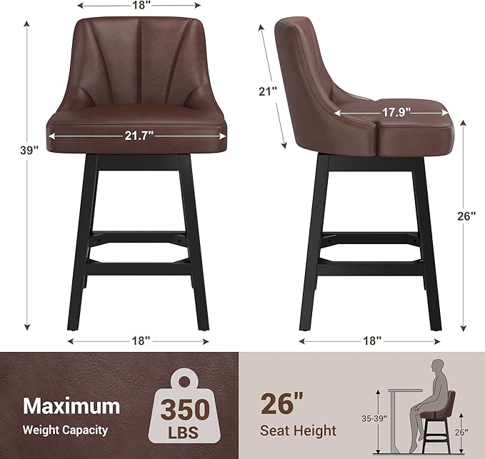 YaFiti Swivel Bar Stools Set of 3, 26 Inch Counter Height Bar Stools - Image 3