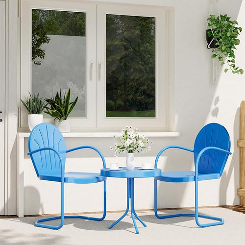 3 Pieces Patio Bistro Set, Retro Metal Outdoor Seating Conversation, 2 C-Spring by RICNOD