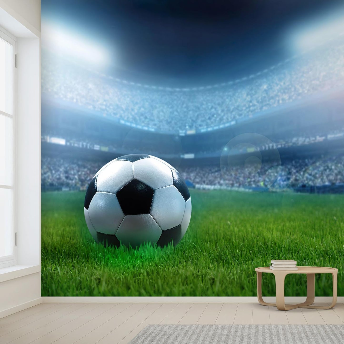 wall26 Wall Sticker/Wall Mural Close Up of a Football Ball on a Full Stadium, Not Peel and Stick, Non-Woven Wallpaper Decorative for Bedroom, Living Room, Office - 108x120 inches
