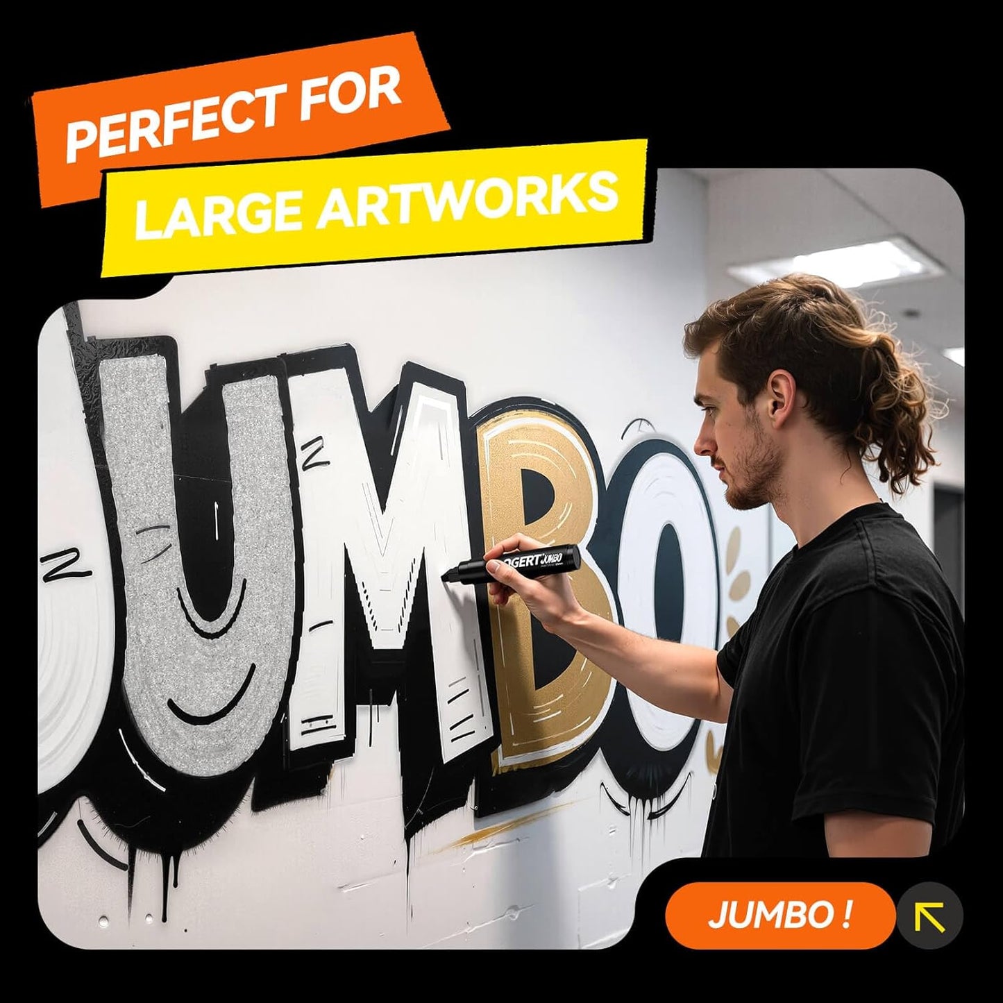 3Pcs Black Jumbo Poster Markers, 15MM Thick Permanent Acrylic Graffiti Markers, Wide Tip Paint Marker for Canvas, Posters Board, Fabric, Window, Glass, Wood, Teachers,Banner painting supplie