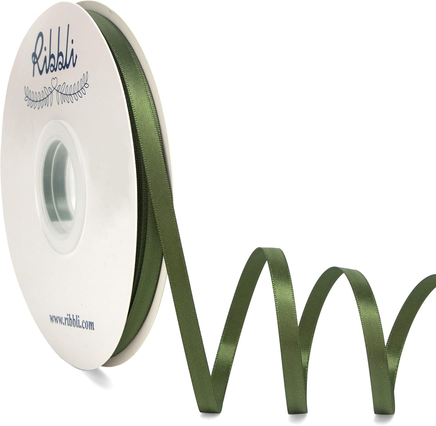 Ribbli Moss Green Satin Ribbon,Double Faced Satin 1/4 inch x Continuous 50 Yards,Moss Green Ribbon Use for Bows Bouquet,Gift Wrapping,Wedding Decoration,Floral Arrangement