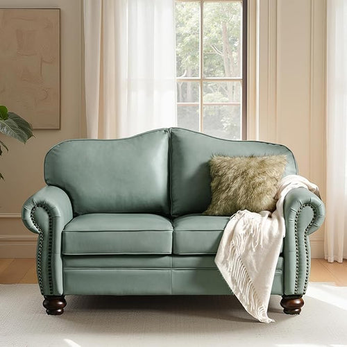 60" Wide Genuine Leather Chesterfield Loveseat, 2 Seat Leather Sofa by Thesupportyouneed