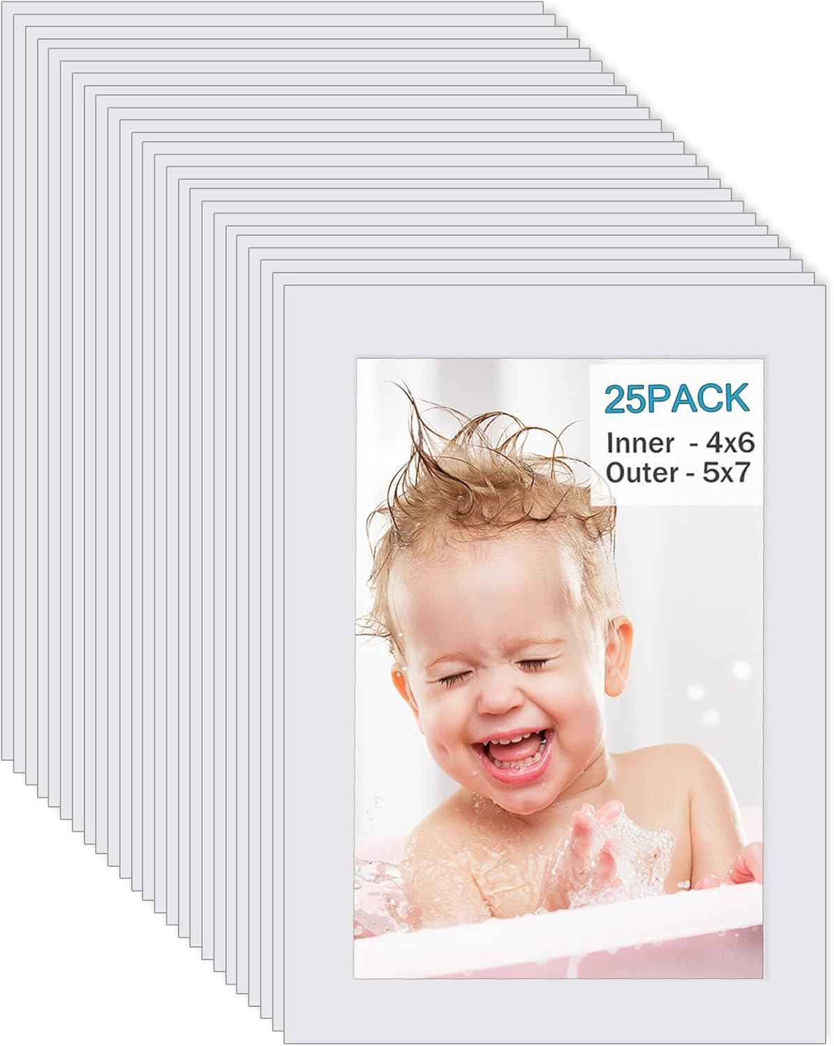 Egofine 5x7 White Picture Mats Pack of 25, Frame Mattes for 4x6 Pictures, Acid Free, 1.2mm Thickness, with Core Bevel Cut
