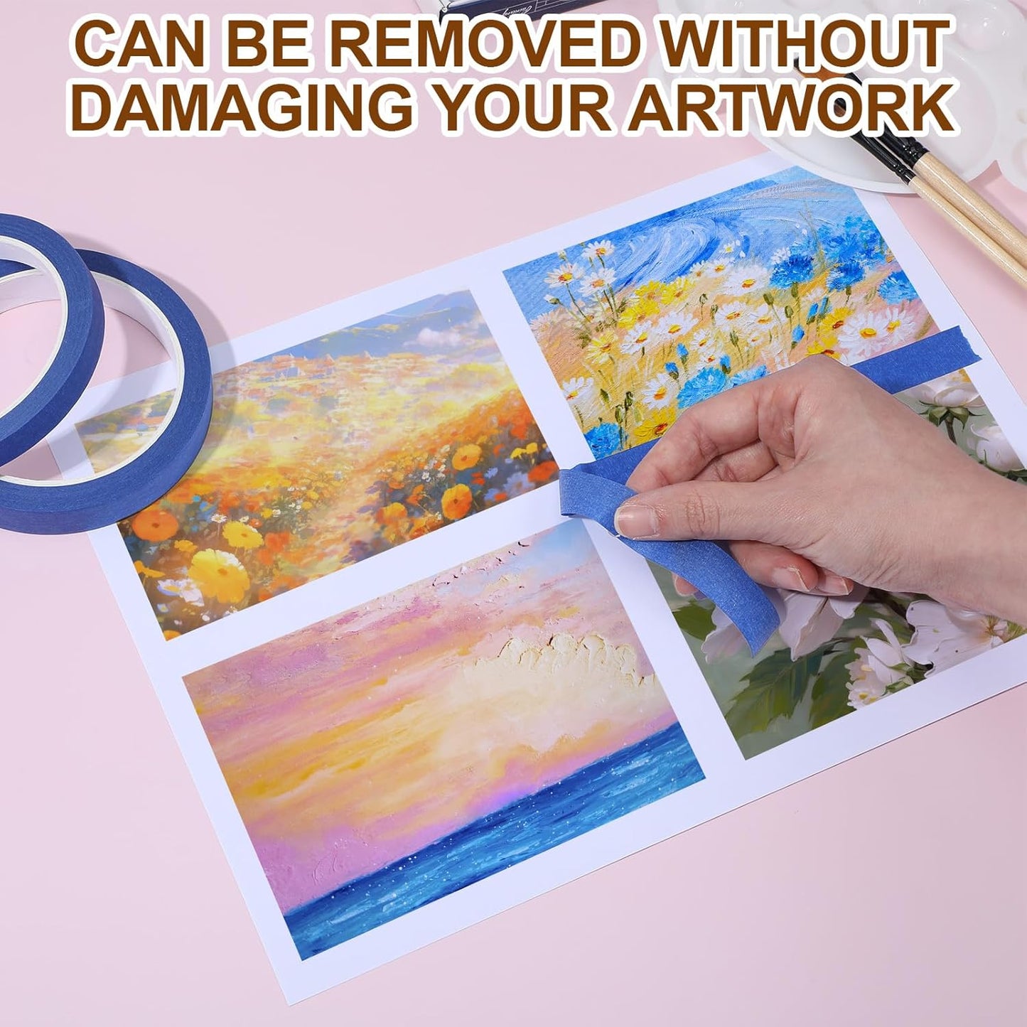 4 Rolls Making Tape, Blue Watercolor Tape for Paper Border, Artist Tapes for Watercolor Paper, Easy to Tear Without Damaging The Papers, Sketching, Oil Painting, 0.39in, 0.59in,