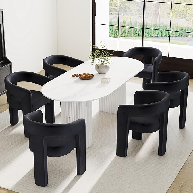 RIVOVA Modern Barrel Dining Chairs Set of 3, Velvet Upholstered Accent Side - Image 7