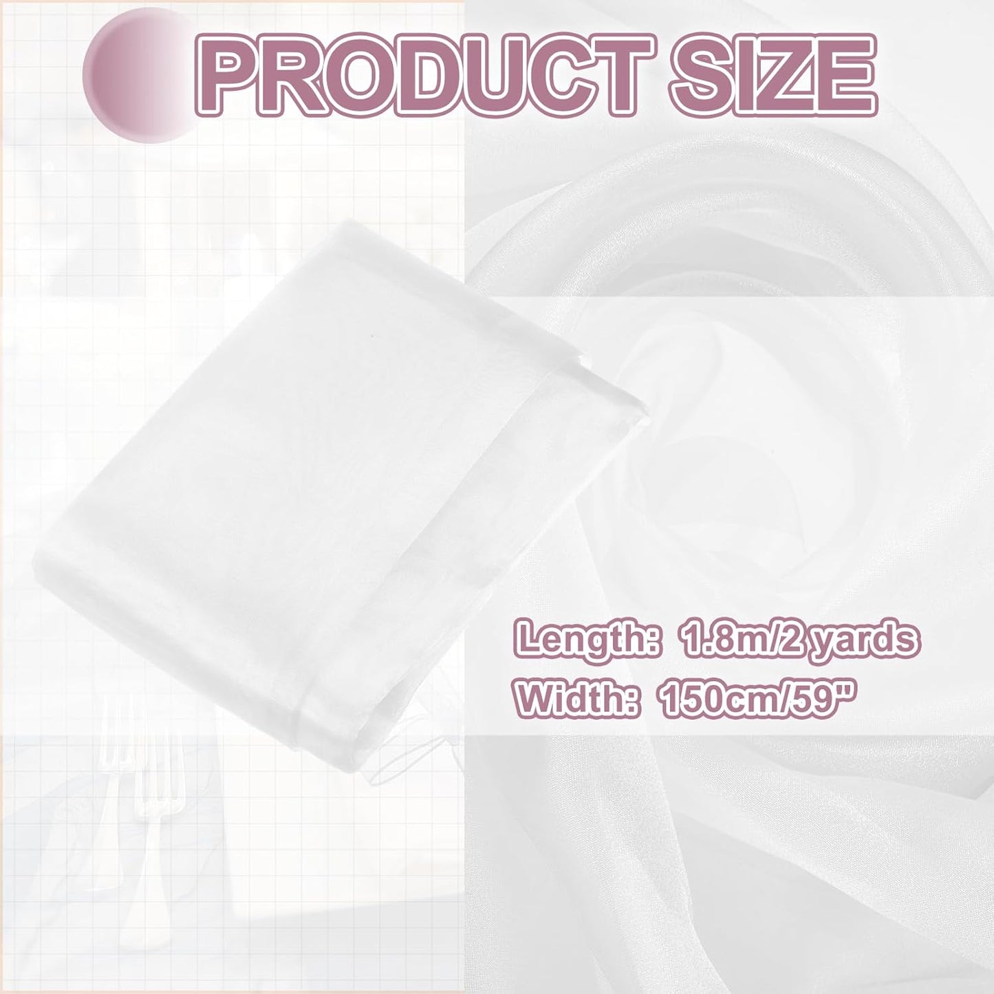 MECCANIXITY Iridescent Sheer Organza Fabric, 2 Yards x 59 Inches Solid Holographic Shiny Fabric Organza Cloth for Wedding, Curtains, Costume, Photo Background, White