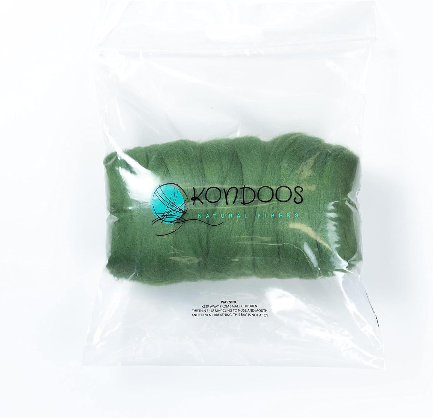 Kondoos Colored Natural wool roving, 1 lb. Best wool for needle felting, wet felting, handcrafts and spinning. (Grass green, 1 lb)