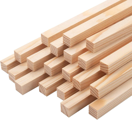 Wood Square Dowel Rods, 20PCS 1/2" x 12" Square Wooden Dowel Rods Wooden Sticks for Crafts, Unfinished Hardwood Sticks Wood Strips for Woodworking, Crafting, Arts and DIYers, Home Decor, Model Making