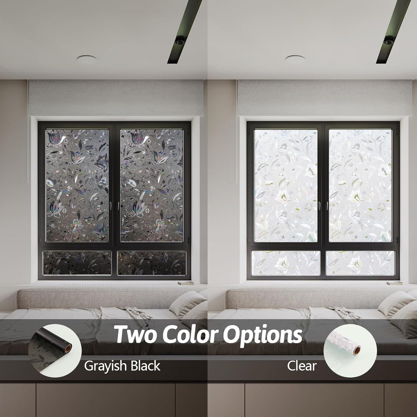 NINETREX Window Privacy Film,Decorative Window Film Frosted,Stained Glass Window Cling,Heat Blocker Non-Adhesive for Home,Grayish Black 23.6 x 78.7inch