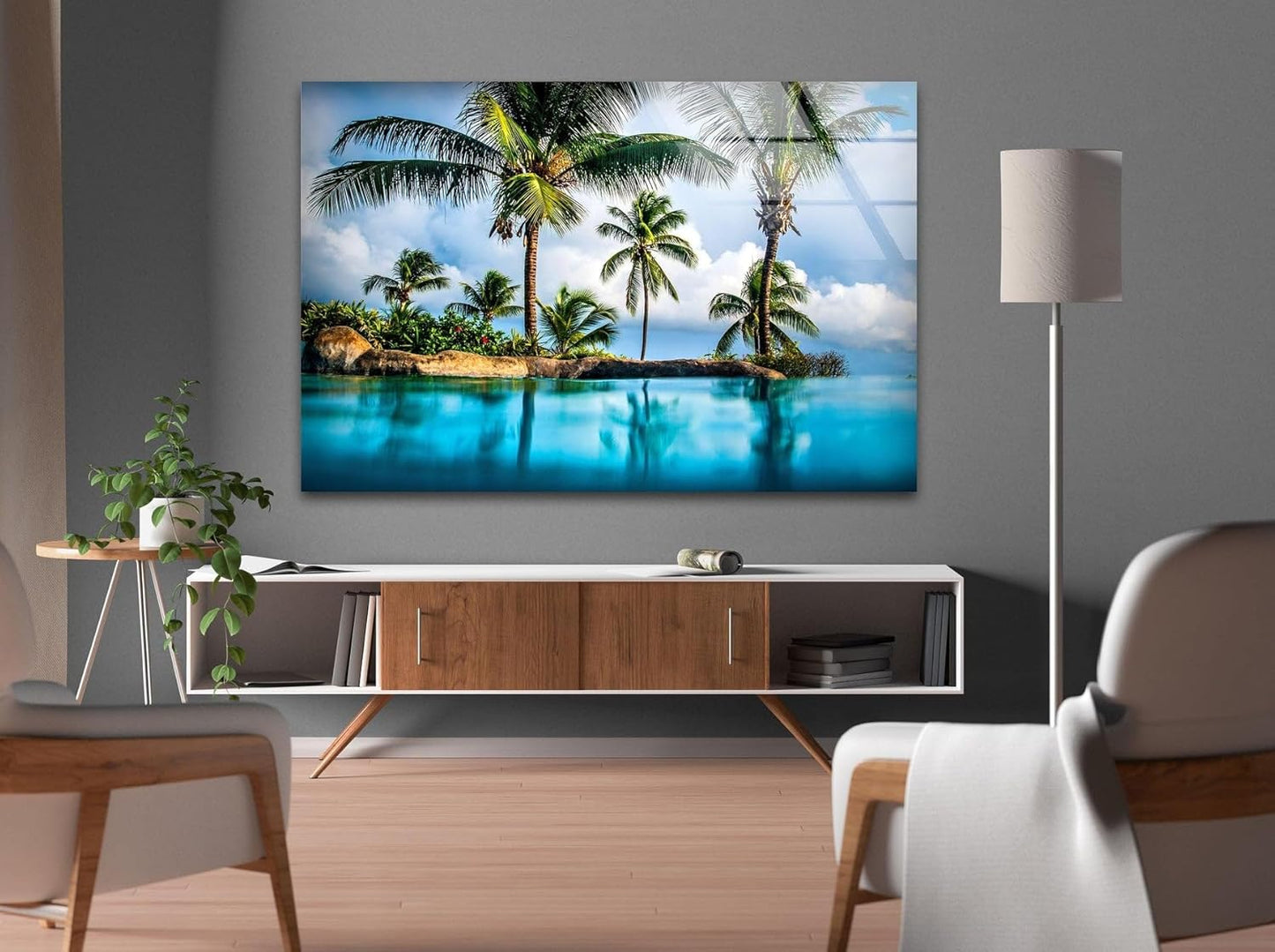 My Photostation.com 48Wx32H'' Island & Blue Sea Glass Wall ArtTempered Glass Printing Wall Decor Large Wall Art Wall Hangings