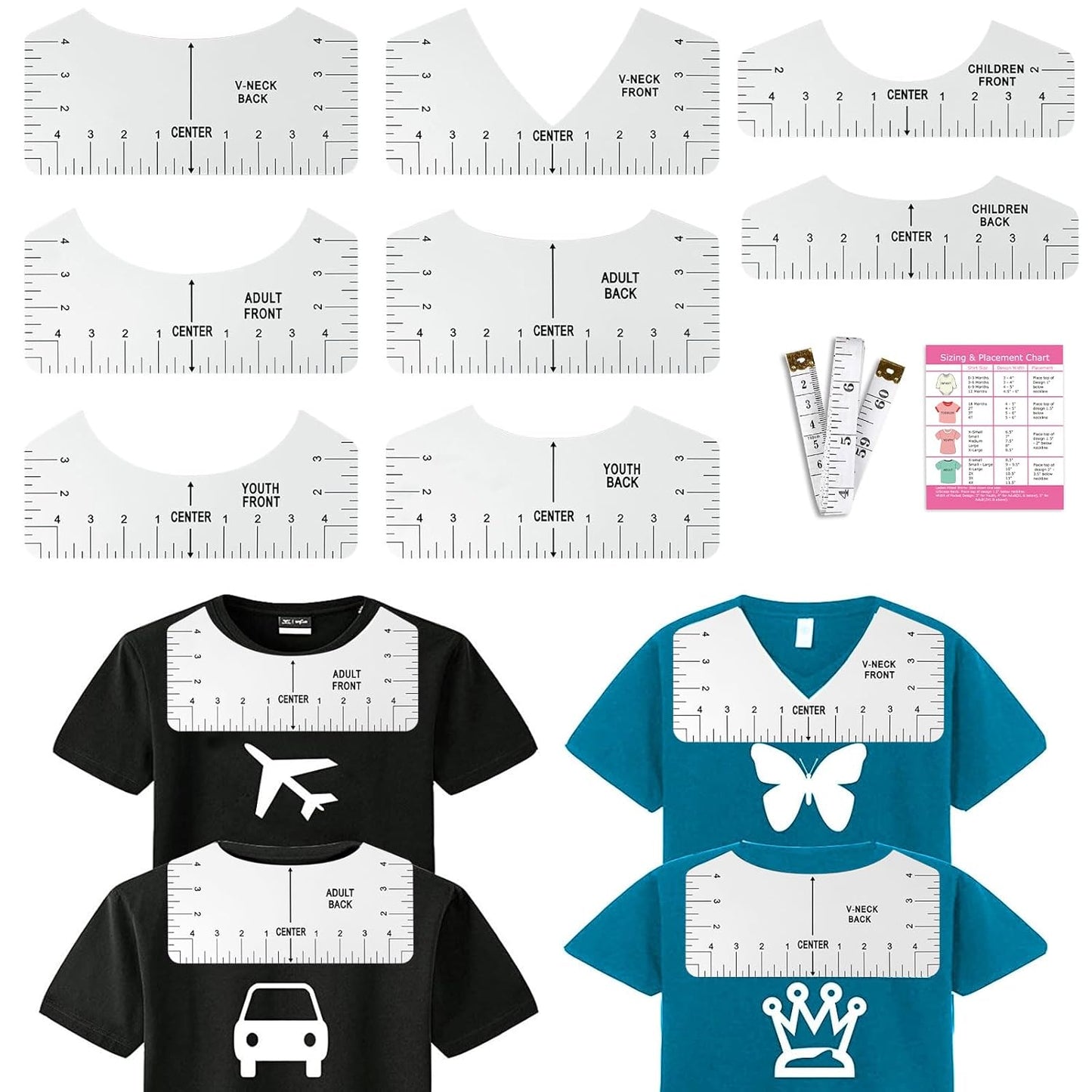 Vowlove Tshirt Ruler Guide for Vinyl Alignment - Tee Shirt Centering Designs Alignment Tool, T-Shirt Measurement Ruler Graphics Placement, Sublimation Blanks Accessories Heat Press Screen Printing