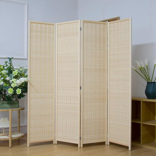 4 Panel Bamboo Room Divider Screen, 5.6 FT Tall Bamboo Divider Folding Privacy - Image 2