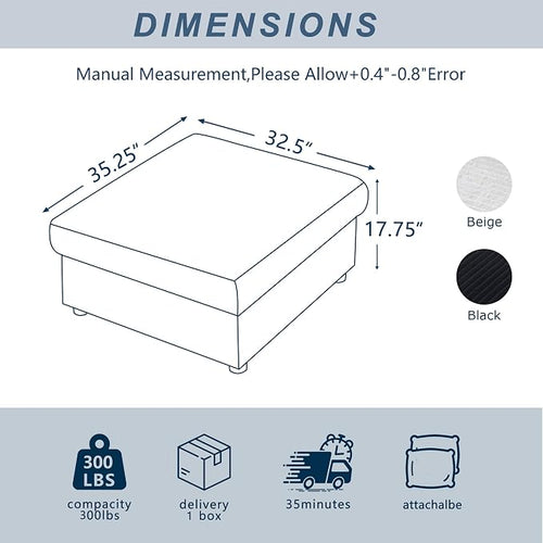 35.3" Corduroy Ottoman with Storage Oversized Ottoman - Image 2