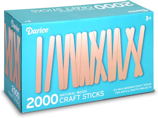 Darice 2000 Pcs Popsicle Stick, 4.5" Natural Wood Craft Sticks Supplies, Ice-Cream Stick Pop, Ages 3+