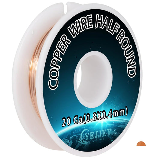 20 Gauge Half-Round Copper Wire 0.81x0.41mm - 1.3 oz (55 Feet) Pure Copper Craft Wire for Sculpting & Circuitry