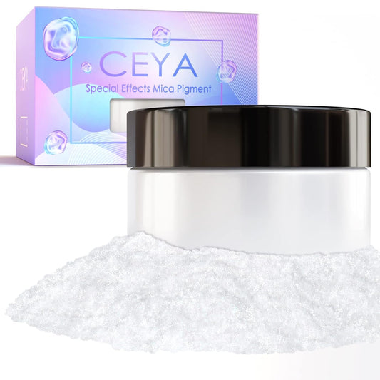 Ceya Interference Mica Powder, 1.8oz/ 50g Ice White Chrome Nail Powder, Cosmetic Grade Pearlescent Effect Color Shift Pigment for Epoxy Resin, Makeup Shimmer, Nail Polish, Soap Candle Making, Slime