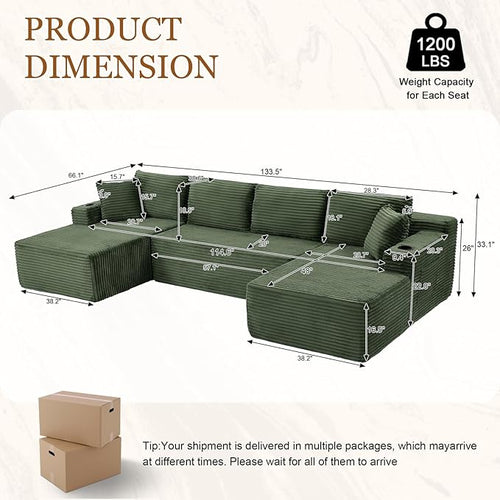 134 Inch Modular Sectional Sleeper Sofa, Boneless Cloud Couch - Image 2
