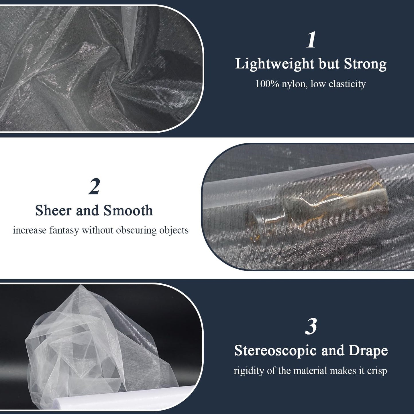 White Tulle Organza Fabric Rolls, Crystal Organza 12" by 50 Yards (150 ft) Sheer Nylon Silky Shiny Netting Spool Bolt for DIY Craft Table Runner Wedding Baby Shower Party Decor (White)