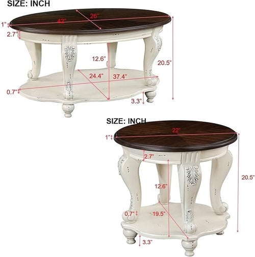 3-Piece Traditional Solid Wood Table Set, Vintage Table Set of 3 Includes 1 - Image 2