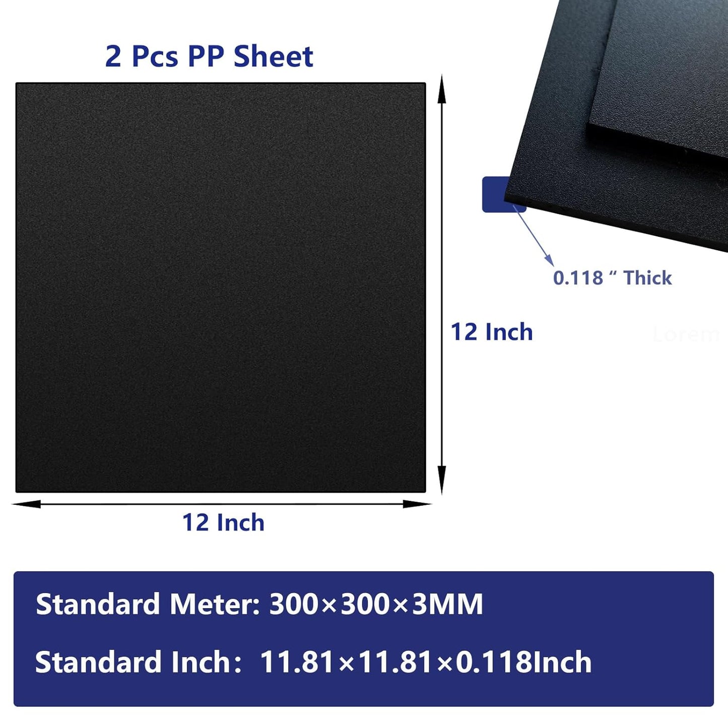 2 Pack Black Plastic Sheet 12x12x0.12 in Flexible High Tensile Plastic Sheets Black Plastic Panel for DIY Materials Handicrafts Home Decoration