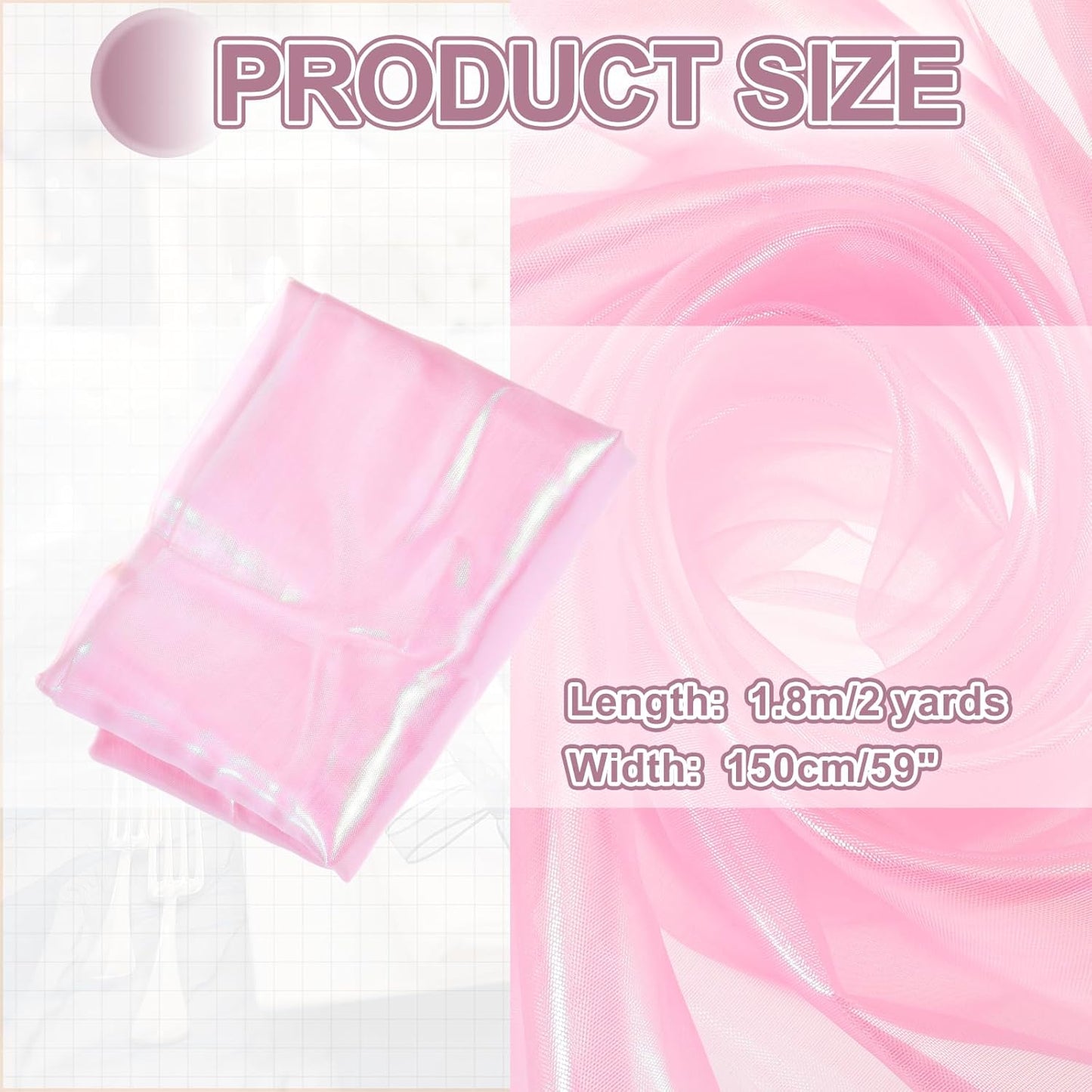 MECCANIXITY Iridescent Sheer Organza Fabric, 2 Yards x 59 Inches Solid Laser Holographic Shiny Fabric Organza Cloth for Wedding, Curtains, Costume, Photo Background, Light Pink